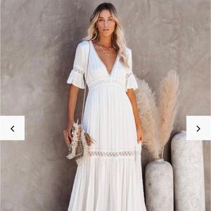 NWT White Dot Lace Trim Maxi Dress